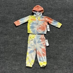 Reebok 2 Piece Sweatsuit Kids 2T Neon Melon Tie Dye Hoodie Jogger Pants Fleece